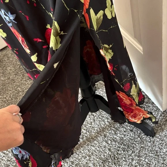 Tribal Vibrant Floral Maxi Dress - Black with Red and Orange - Picture 5 of 15